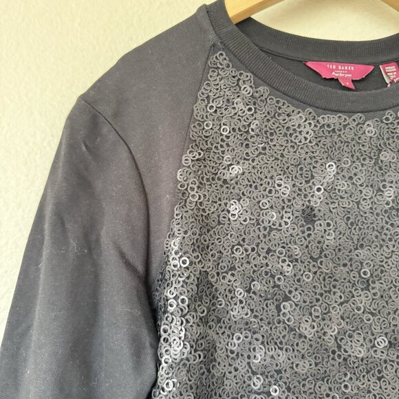 Ted Baker Sequin Panel Sweater 3D Black Size 2 Crewneck New With Tags - Picture 2 of 8